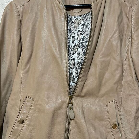 Massimo Dutti Women's Tan Sheep Skin Leather Moto Jacket - Picture 4 of 9
